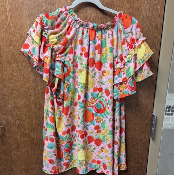 Rose & Olive Pink Tropical Fruit On Or Off-Shoulder Blouse 2X NWT - Picture 7 of 7